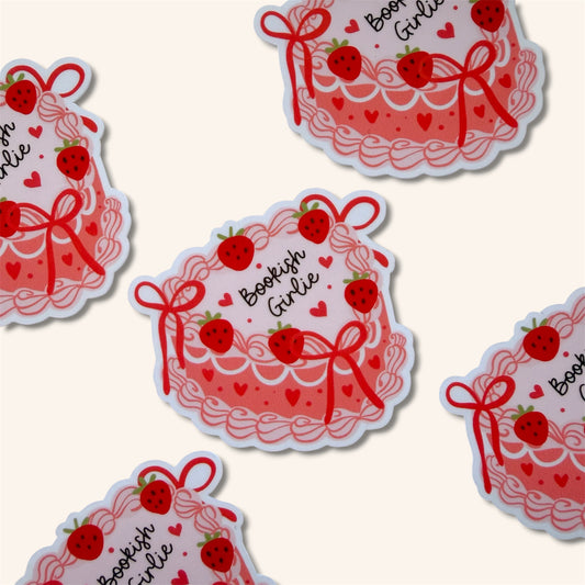 Stickers with lace design, red bows, and strawberries on a white background