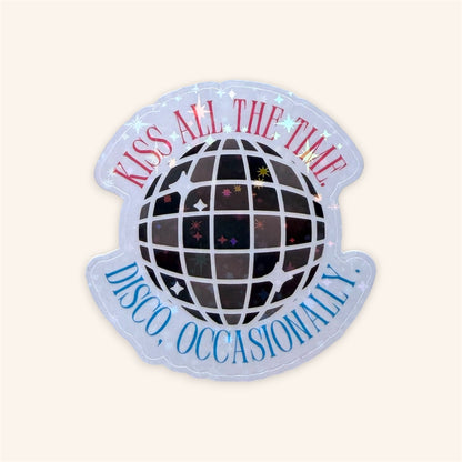 Close-up of holographic shimmer finish on Kiss All The Time disco ball vinyl sticker