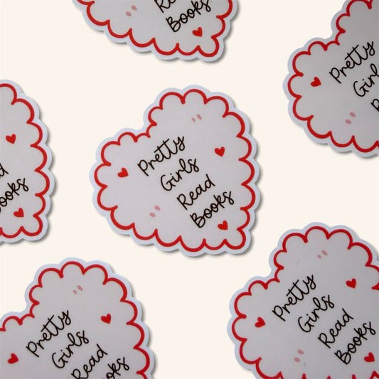 Stickers with 'Pretty Girls Read Books' text on a white background