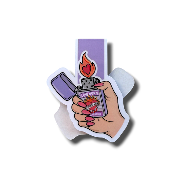 Sticker of a hand holding a lighter with a flame design on a white background