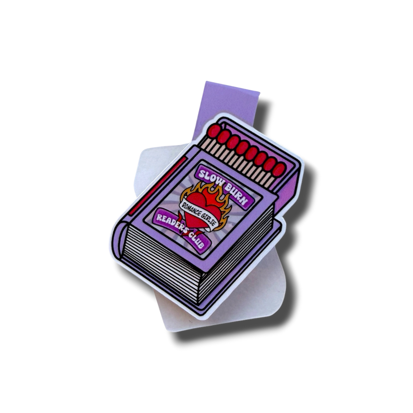 Purple card with flame design and text on a white background