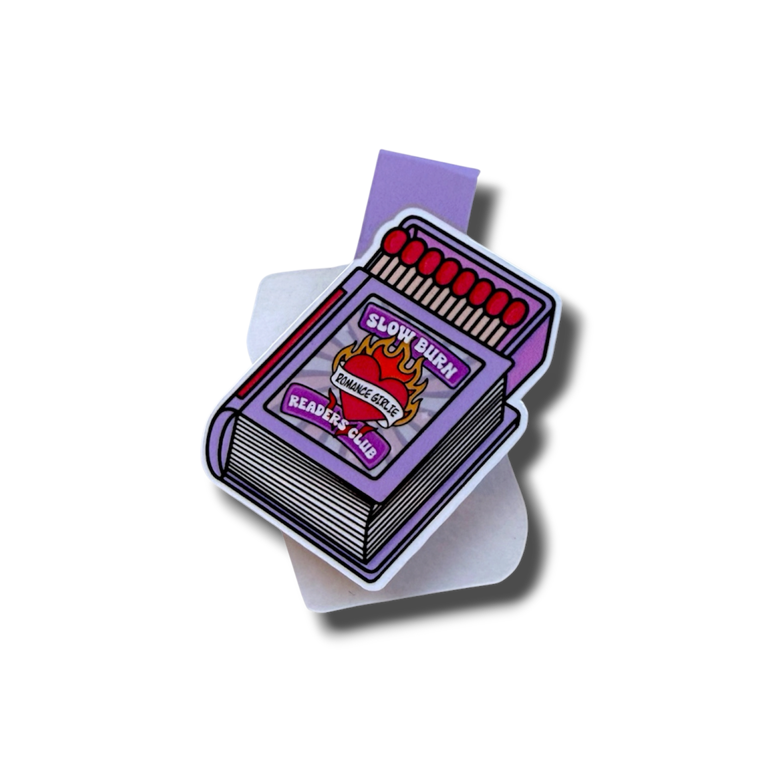 Purple card with flame design and text on a white background
